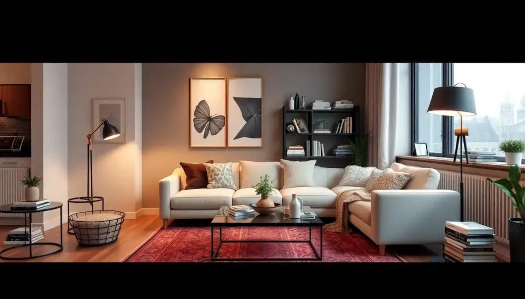 Fashion-inspired small apartment with stylish furniture and decor.